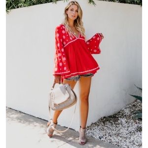 Fate red/white embroidered baby doll tunic, L